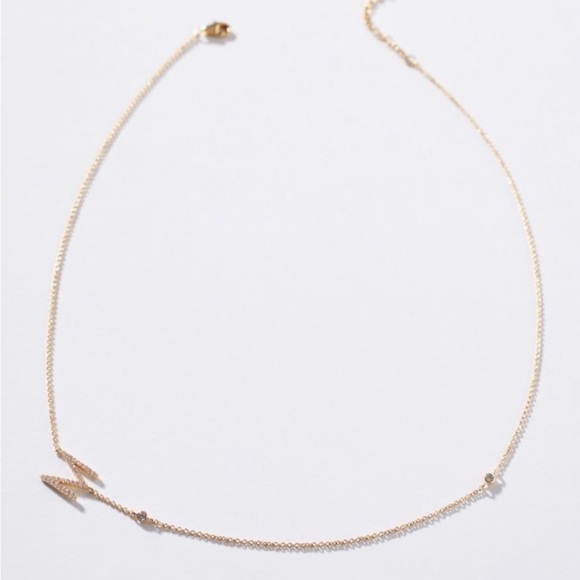 Anthropologie Gold 'M' Initial Pendant Necklace with Crystal Accents - Picture 3 of 8